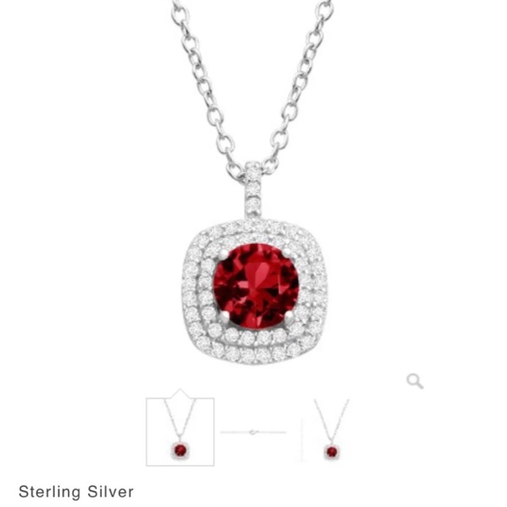 NEW Ruby & Cubic Zirconia Cushion Halo Pendant